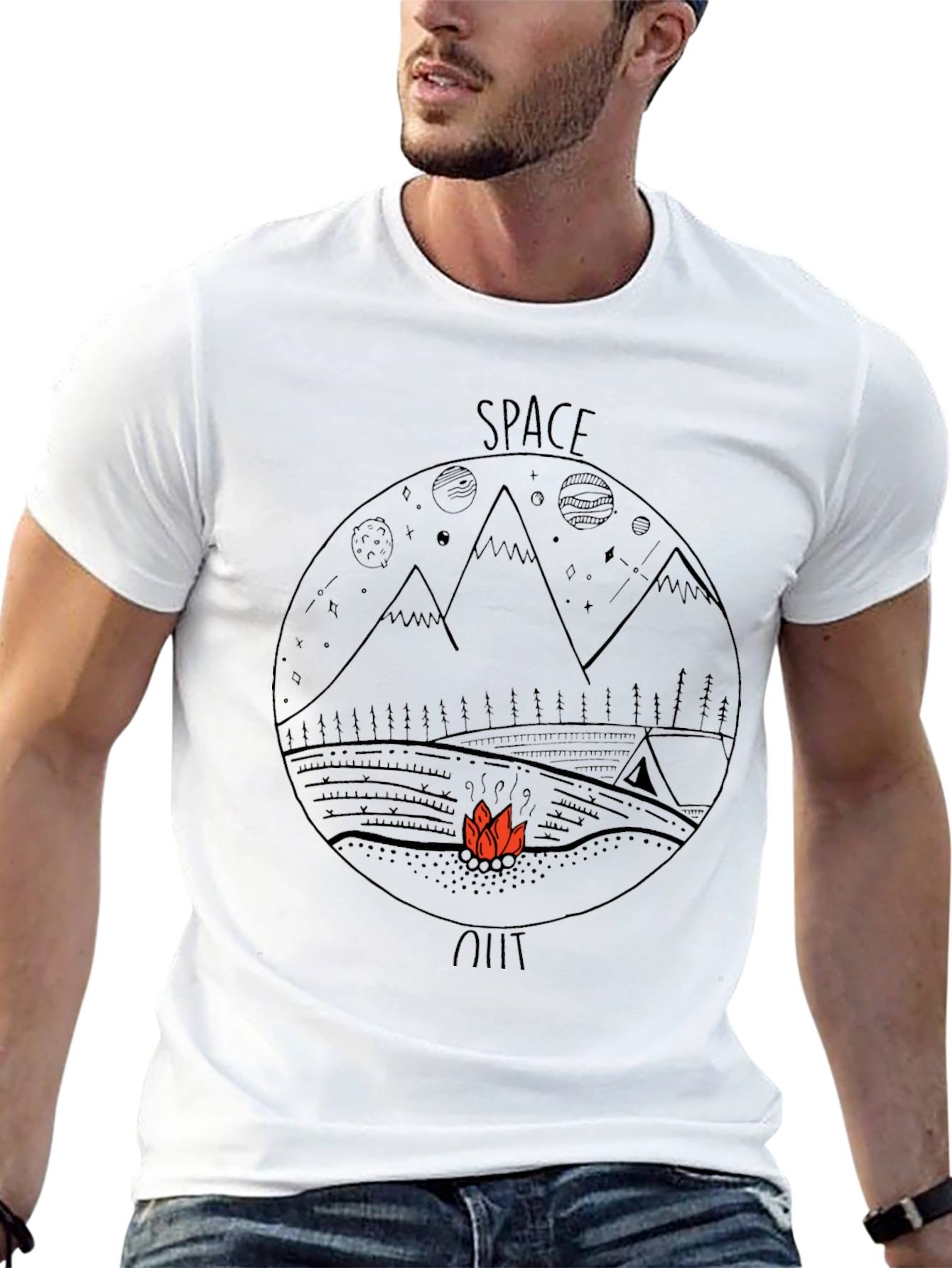Space Out Graphic Tee - Black Cotton Casual T-Shirt
