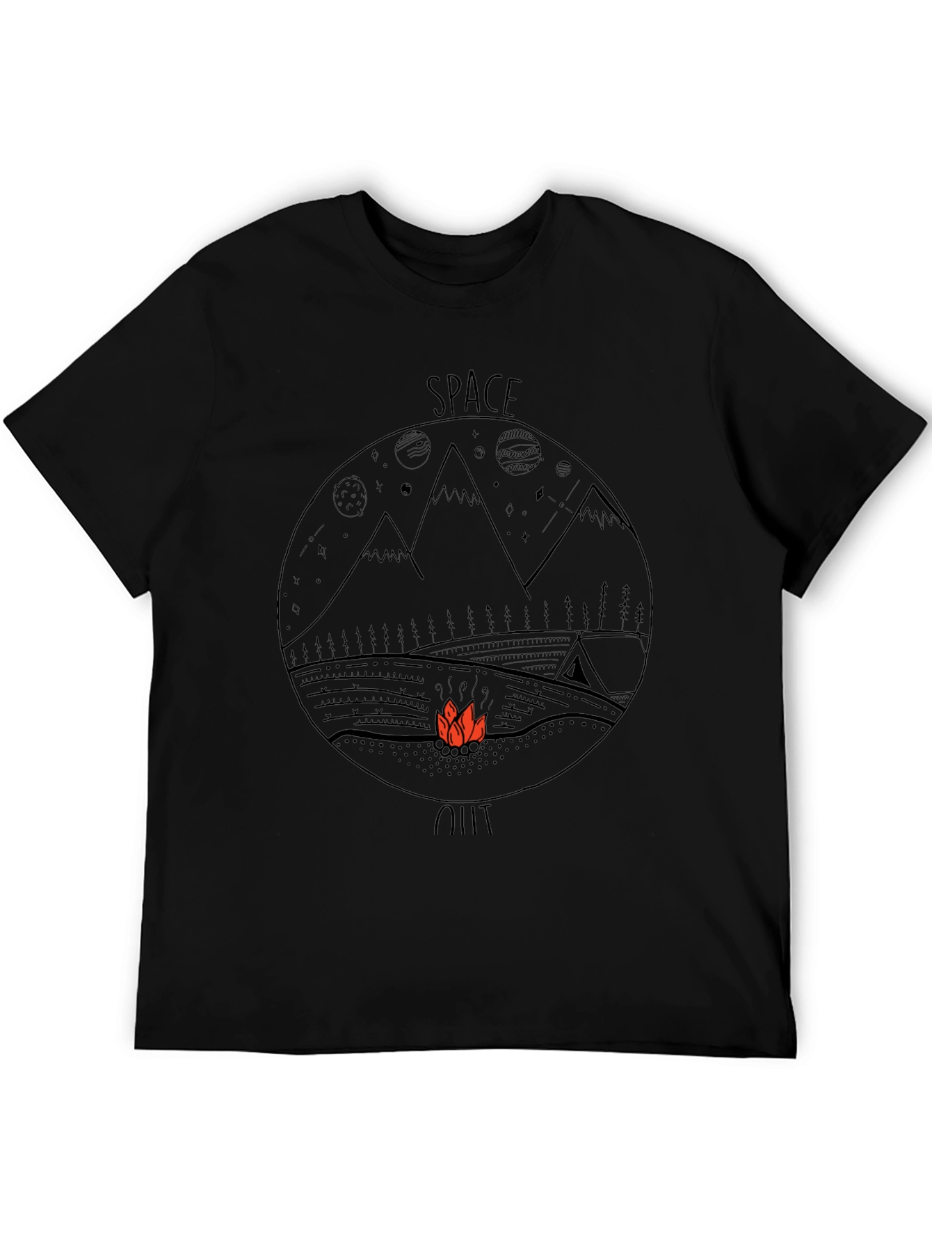 Space Out Graphic Tee - Black Cotton Casual T-Shirt