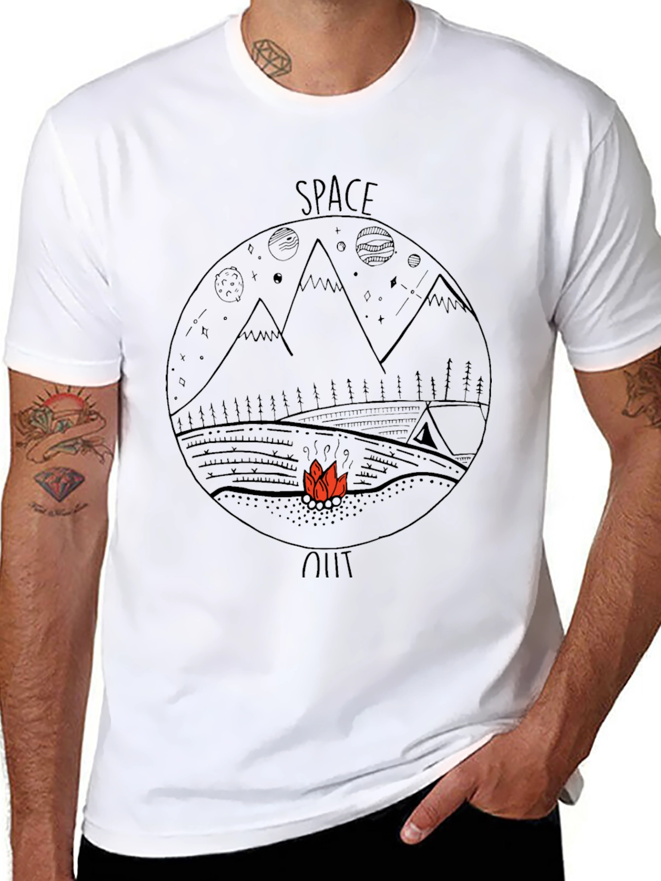 Space Out Graphic Tee - Black Cotton Casual T-Shirt