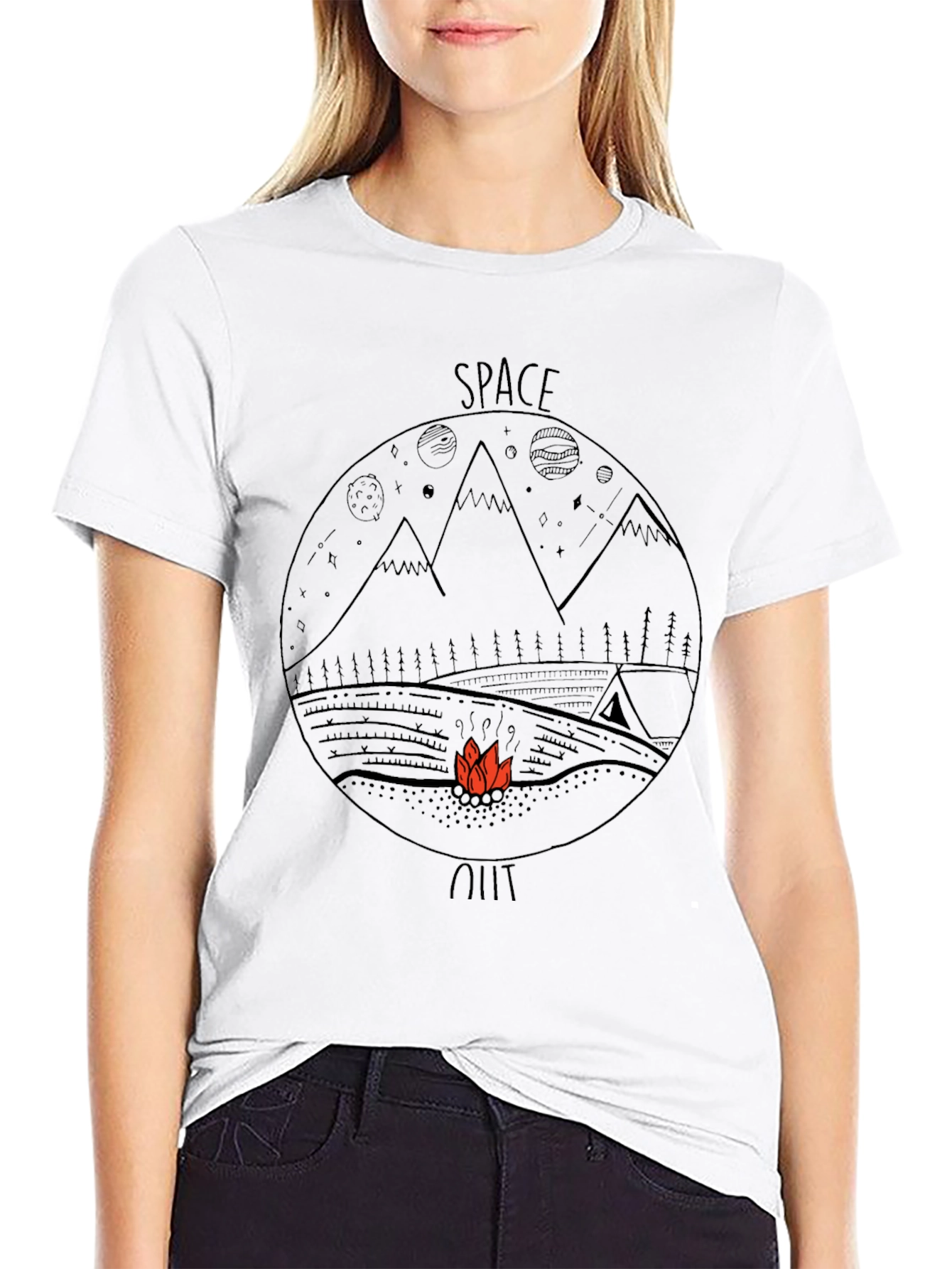 Space Out Graphic Tee - Black Cotton Casual T-Shirt
