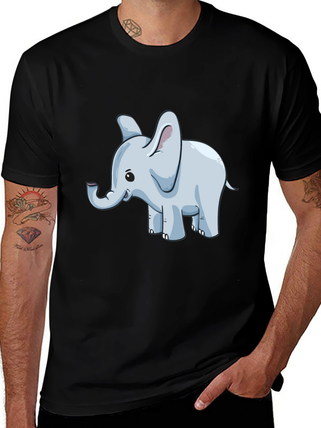 Cute Elephant Graphic T-Shirt - Black