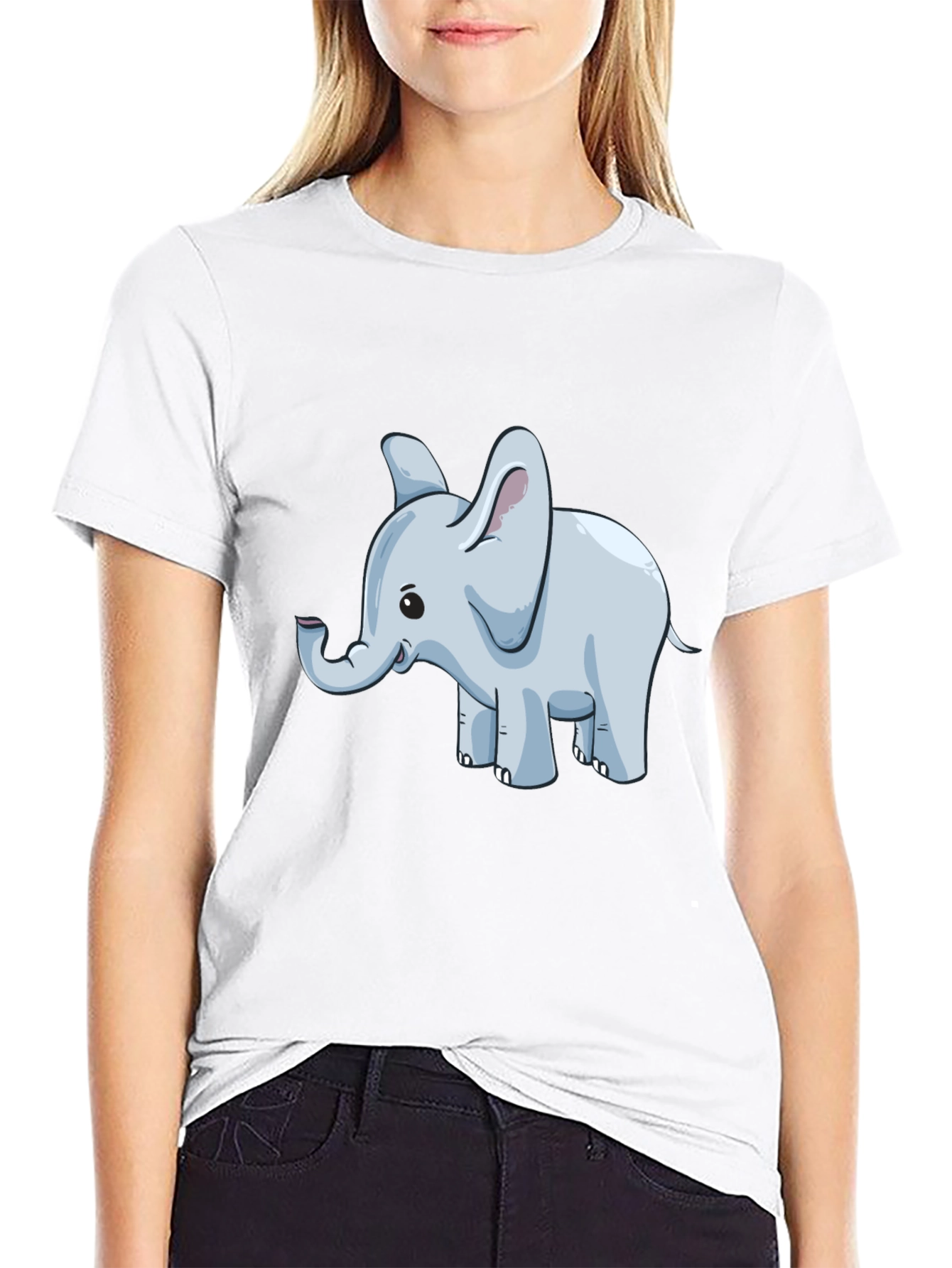 Cute Elephant Graphic T-Shirt - Black