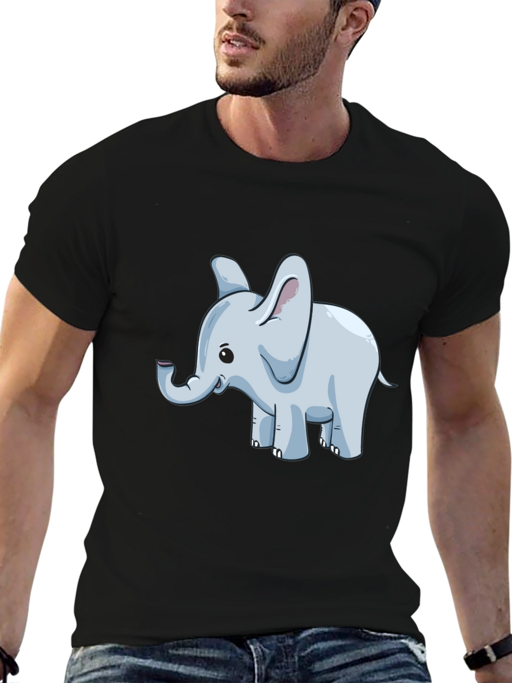 Cute Elephant Graphic T-Shirt - Black
