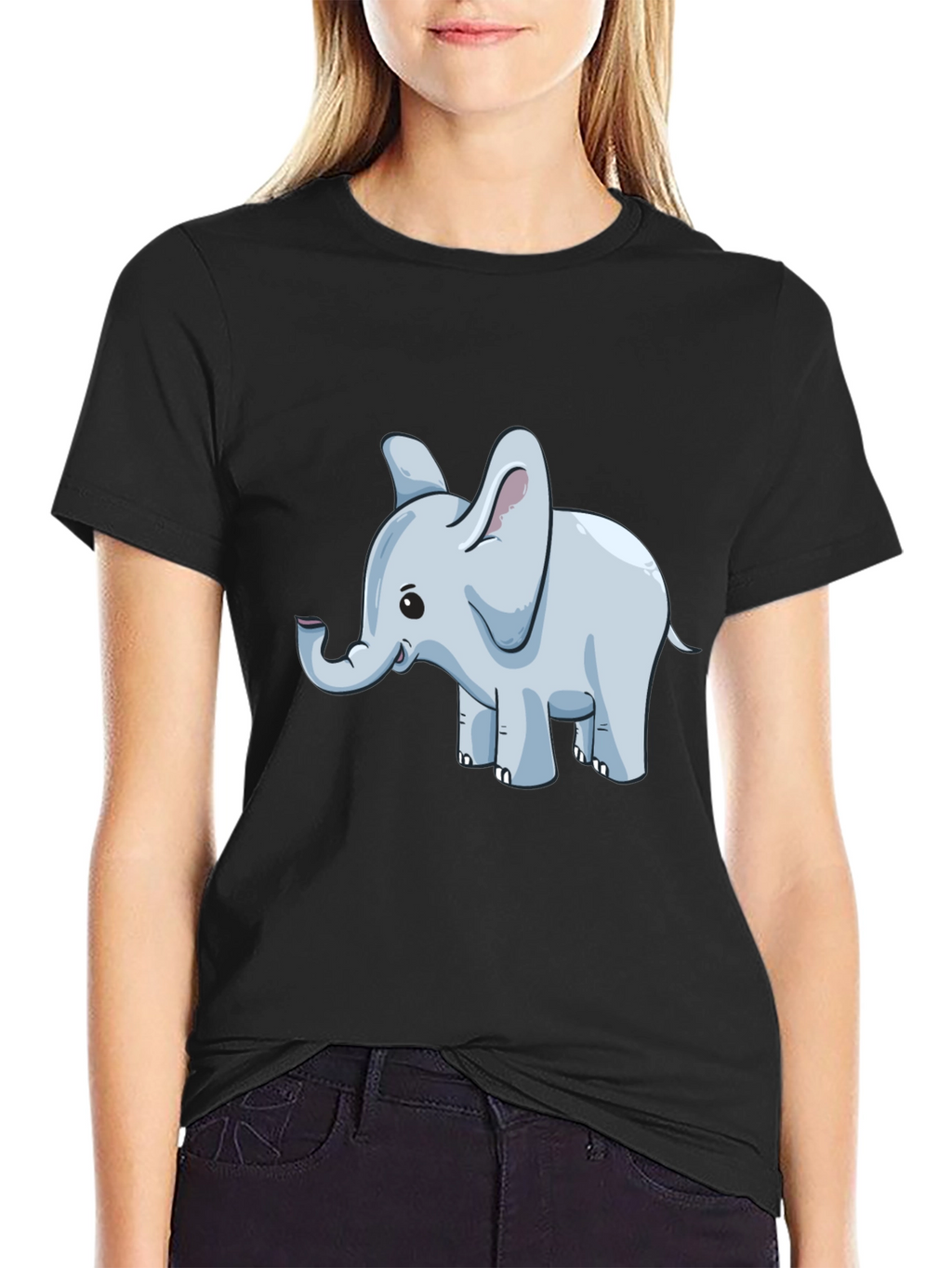 Cute Elephant Graphic T-Shirt - Black