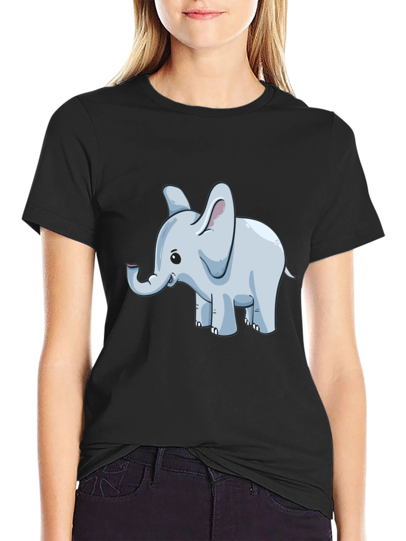 Cute Elephant Graphic T-Shirt - Black