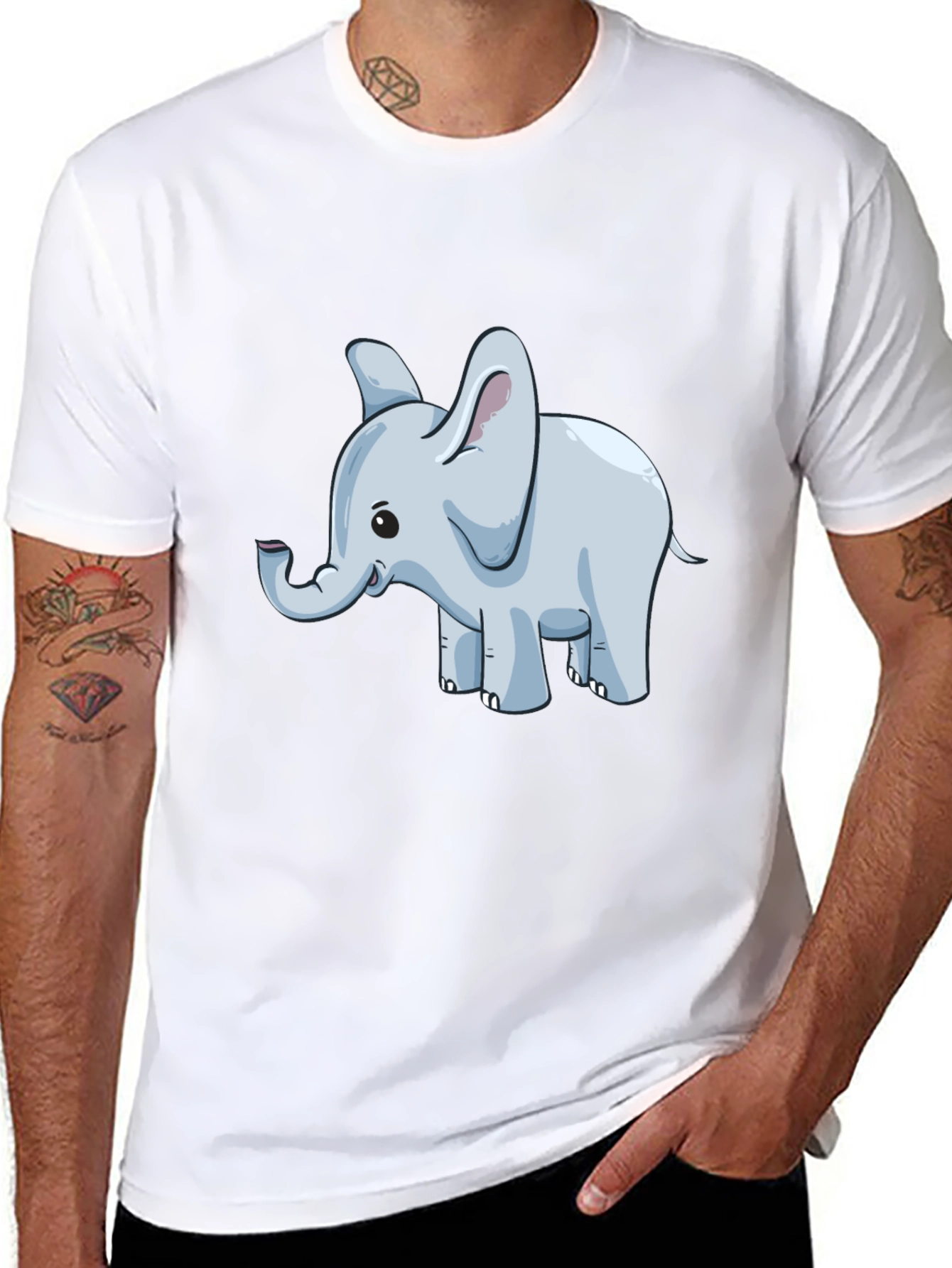 Cute Elephant Graphic T-Shirt - Black