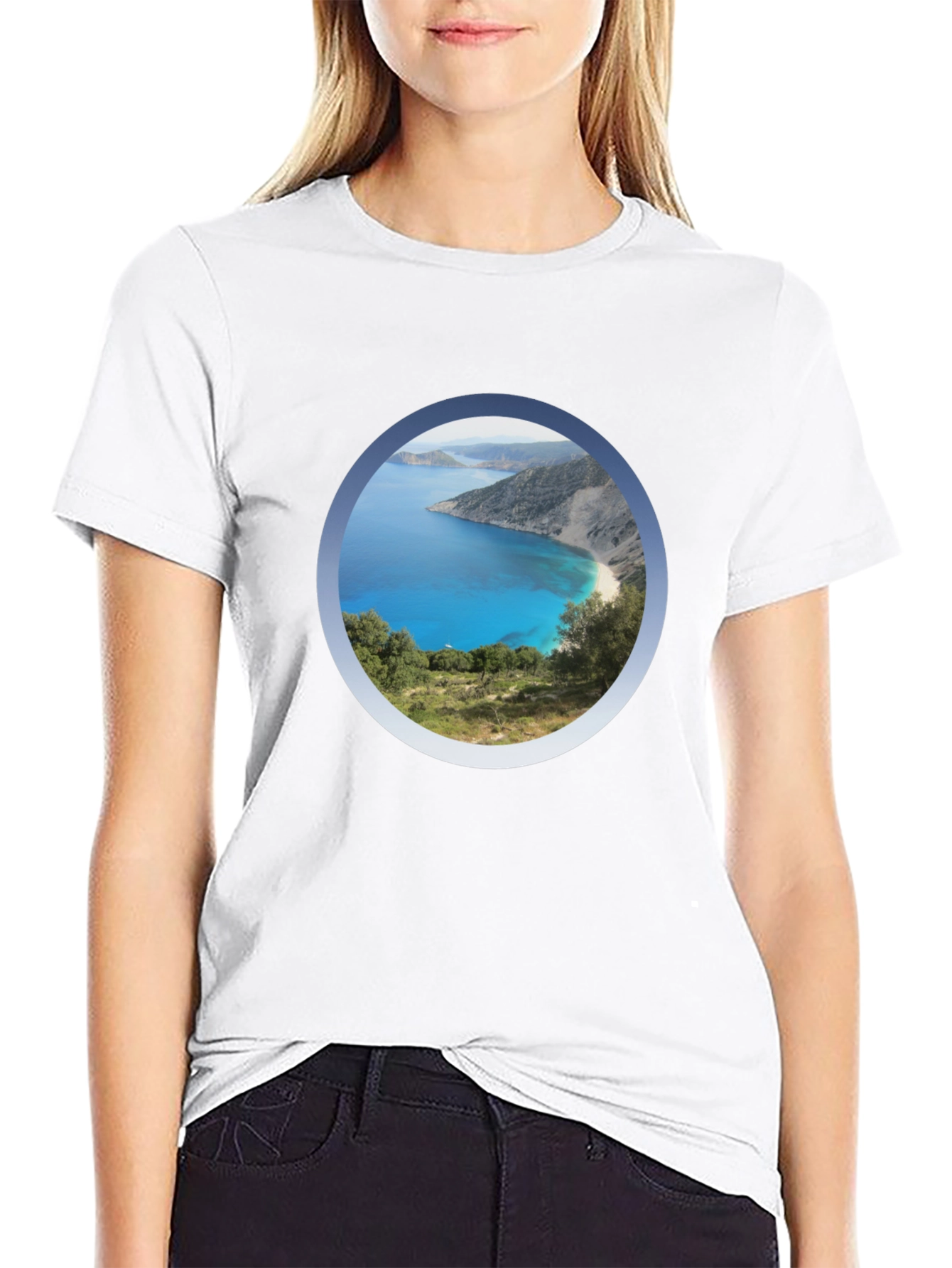 Scenic Beach View Black T-Shirt
