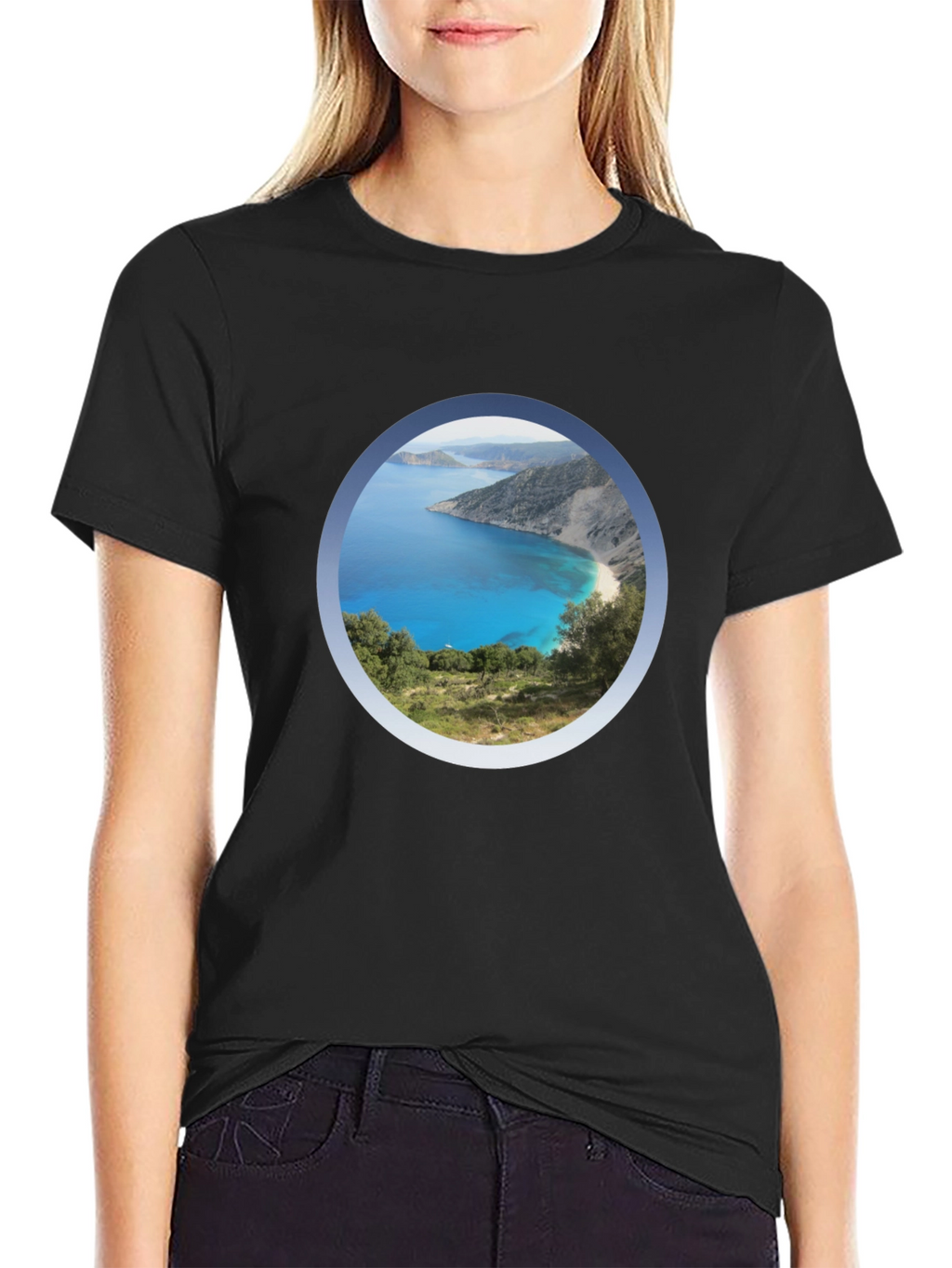 Scenic Beach View Black T-Shirt