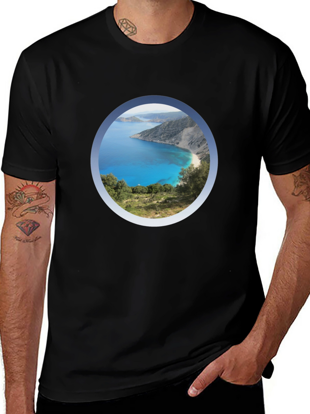 Scenic Beach View Black T-Shirt