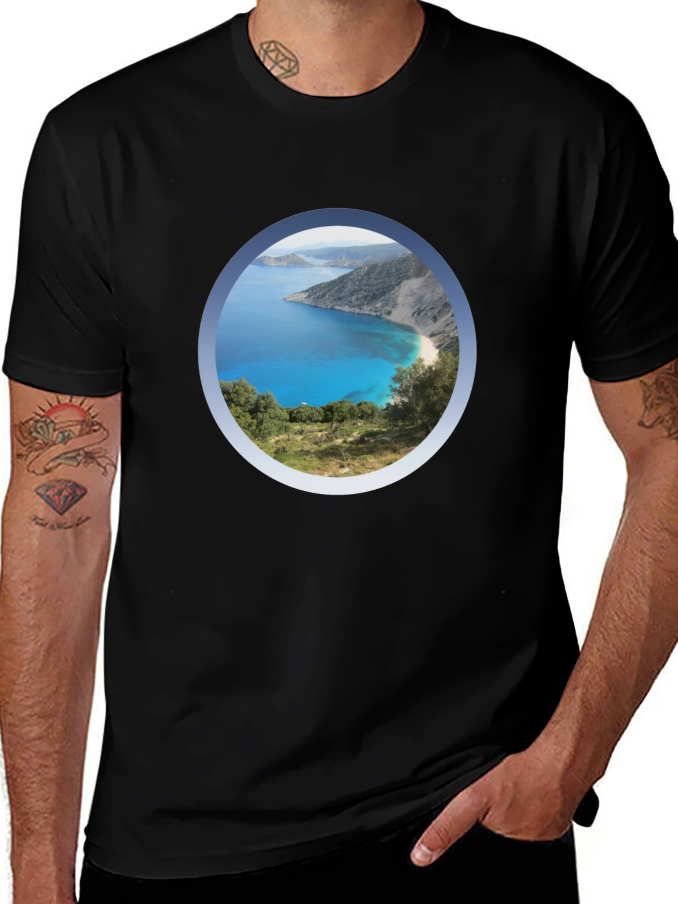 Scenic Beach View Black T-Shirt