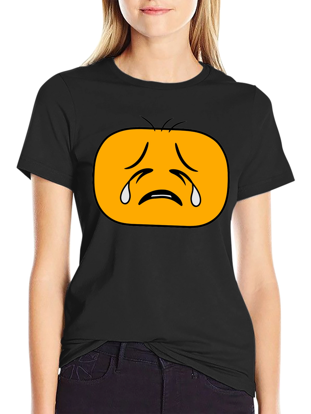 Sad Emoji Graphic Tee - Black Cotton T-Shirt