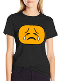 Sad Emoji Graphic Tee - Black Cotton T-Shirt