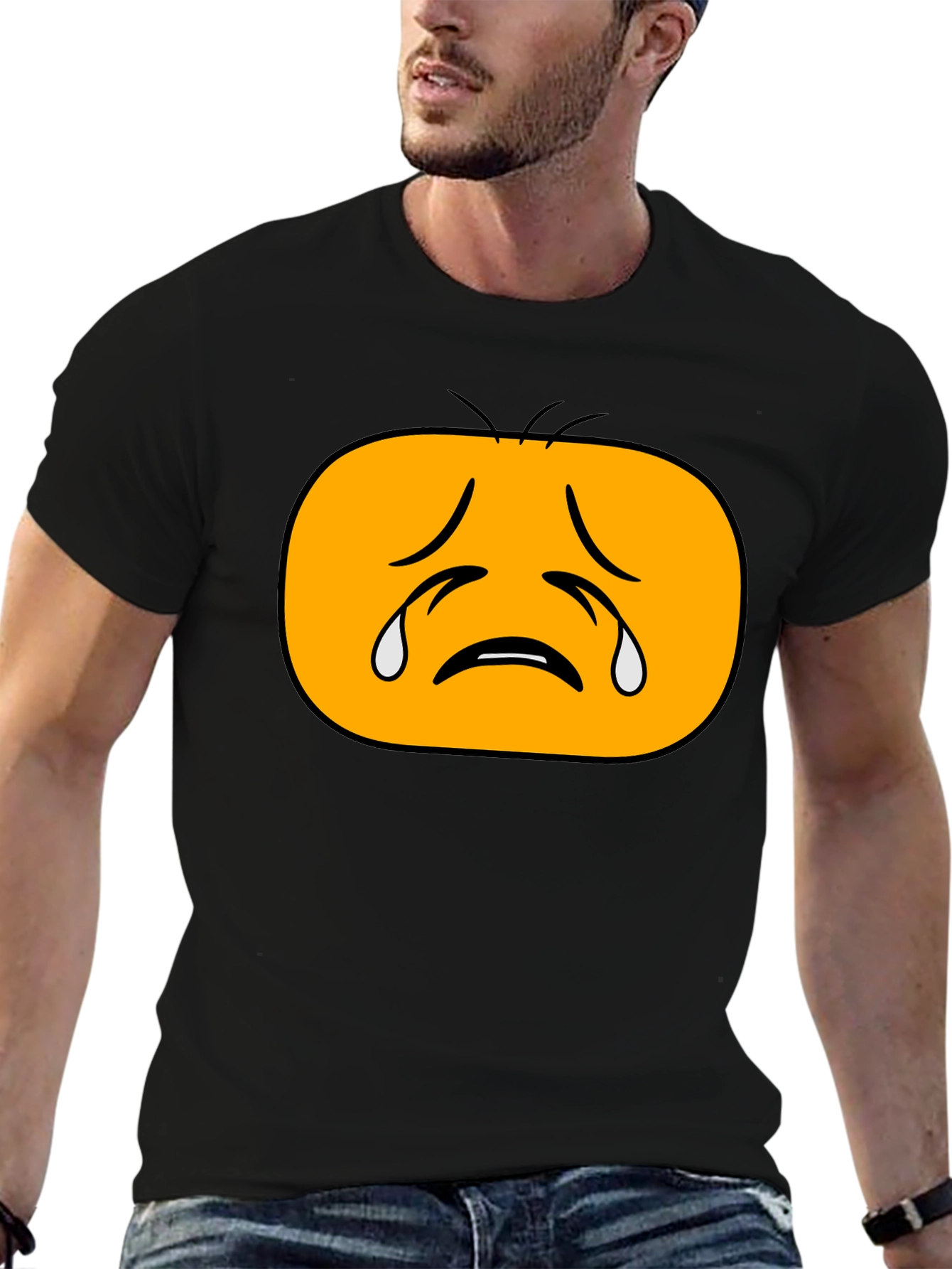 Sad Emoji Graphic Tee - Black Cotton T-Shirt