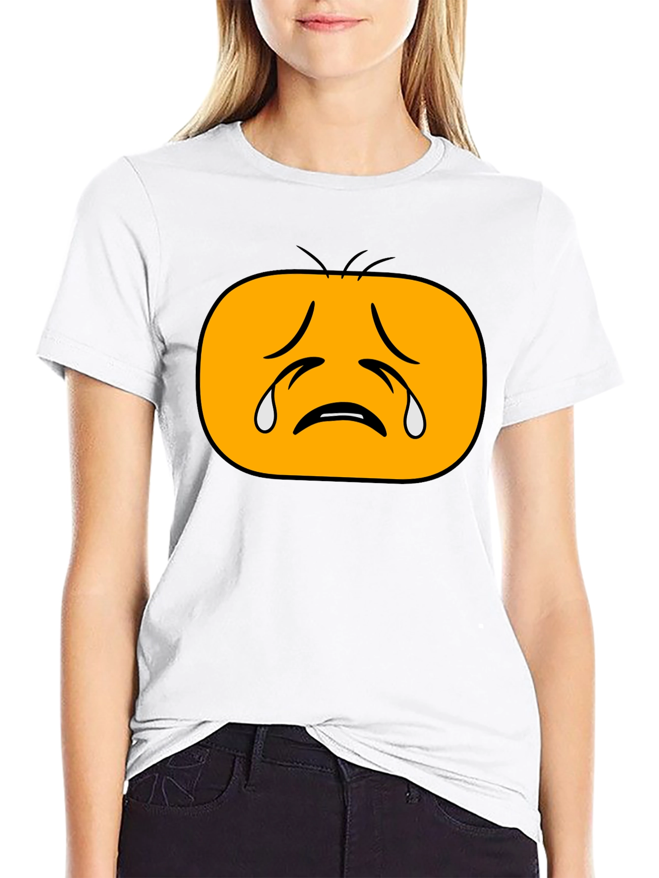 Sad Emoji Graphic Tee - Black Cotton T-Shirt
