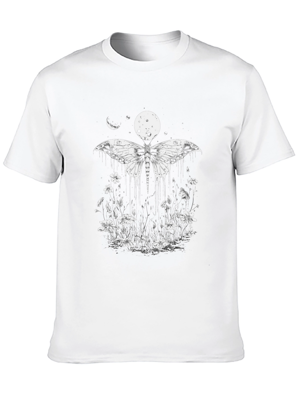 Moth & Moon Graphic Tee - Black Cotton T-Shirt