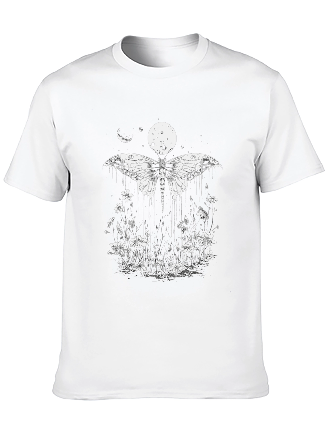 Moth & Moon Graphic Tee - Black Cotton T-Shirt