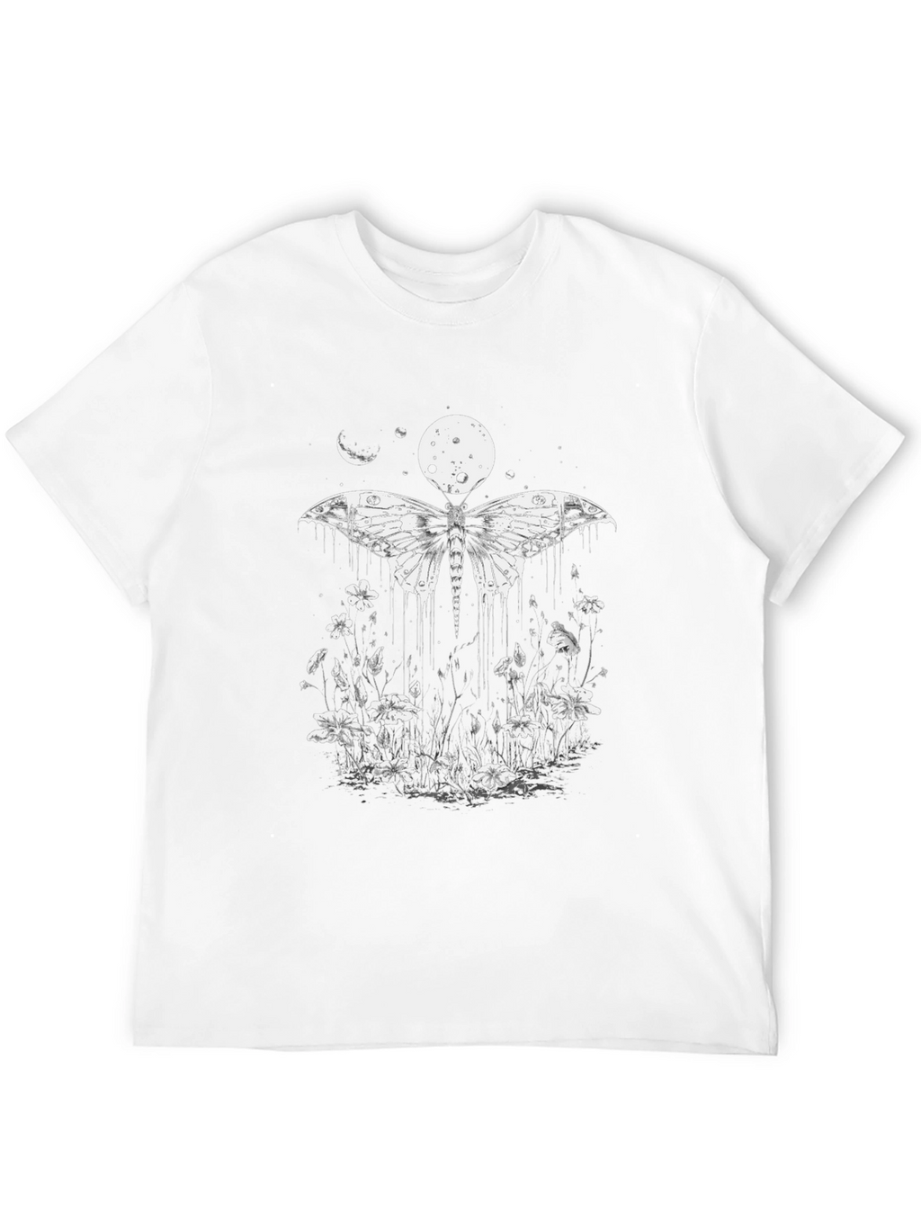 Moth & Moon Graphic Tee - Black Cotton T-Shirt
