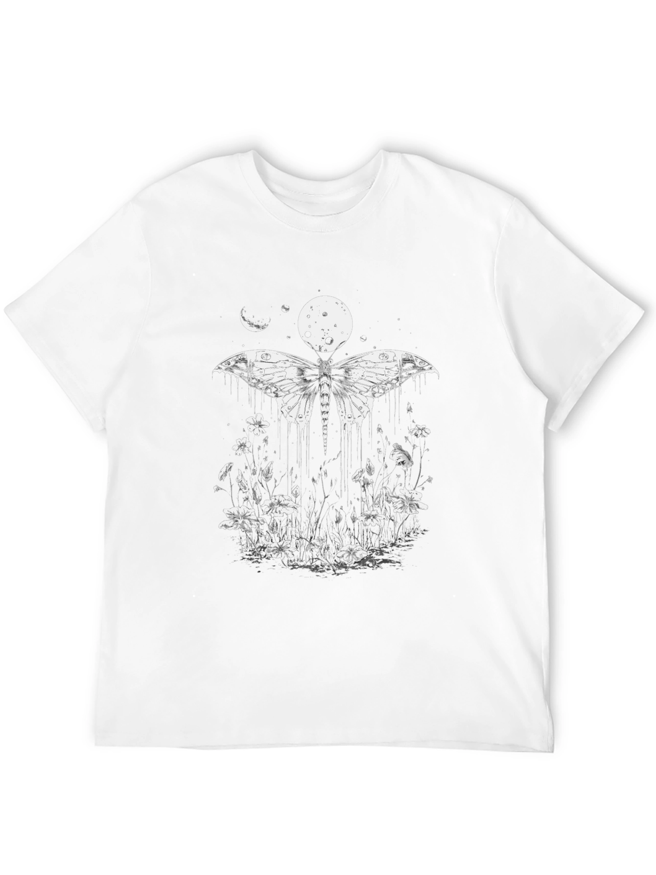 Moth & Moon Graphic Tee - Black Cotton T-Shirt