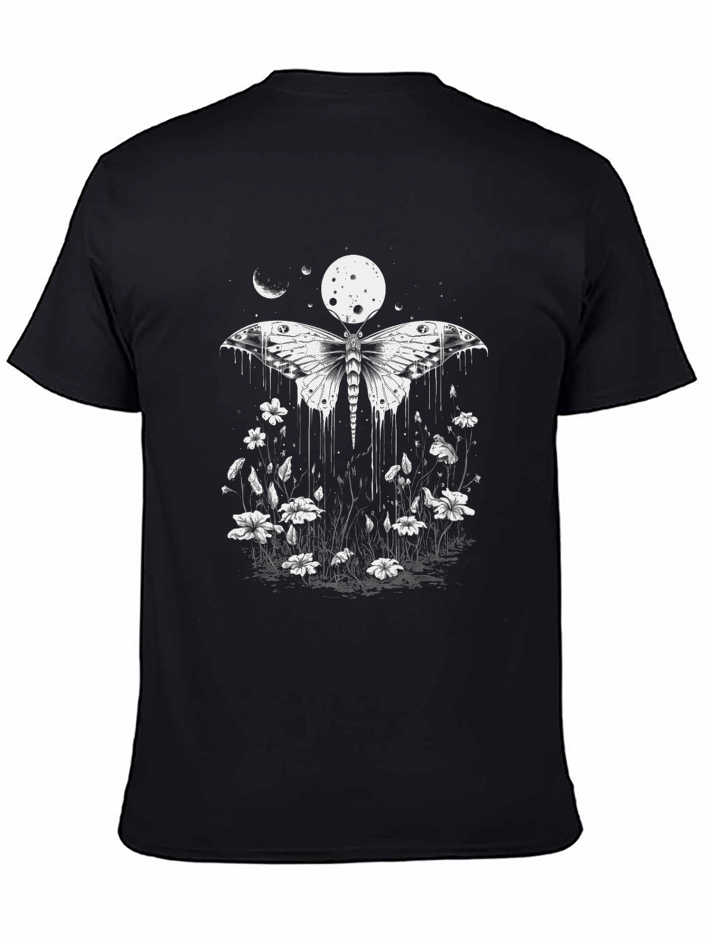 Moth & Moon Graphic Tee - Black Cotton T-Shirt