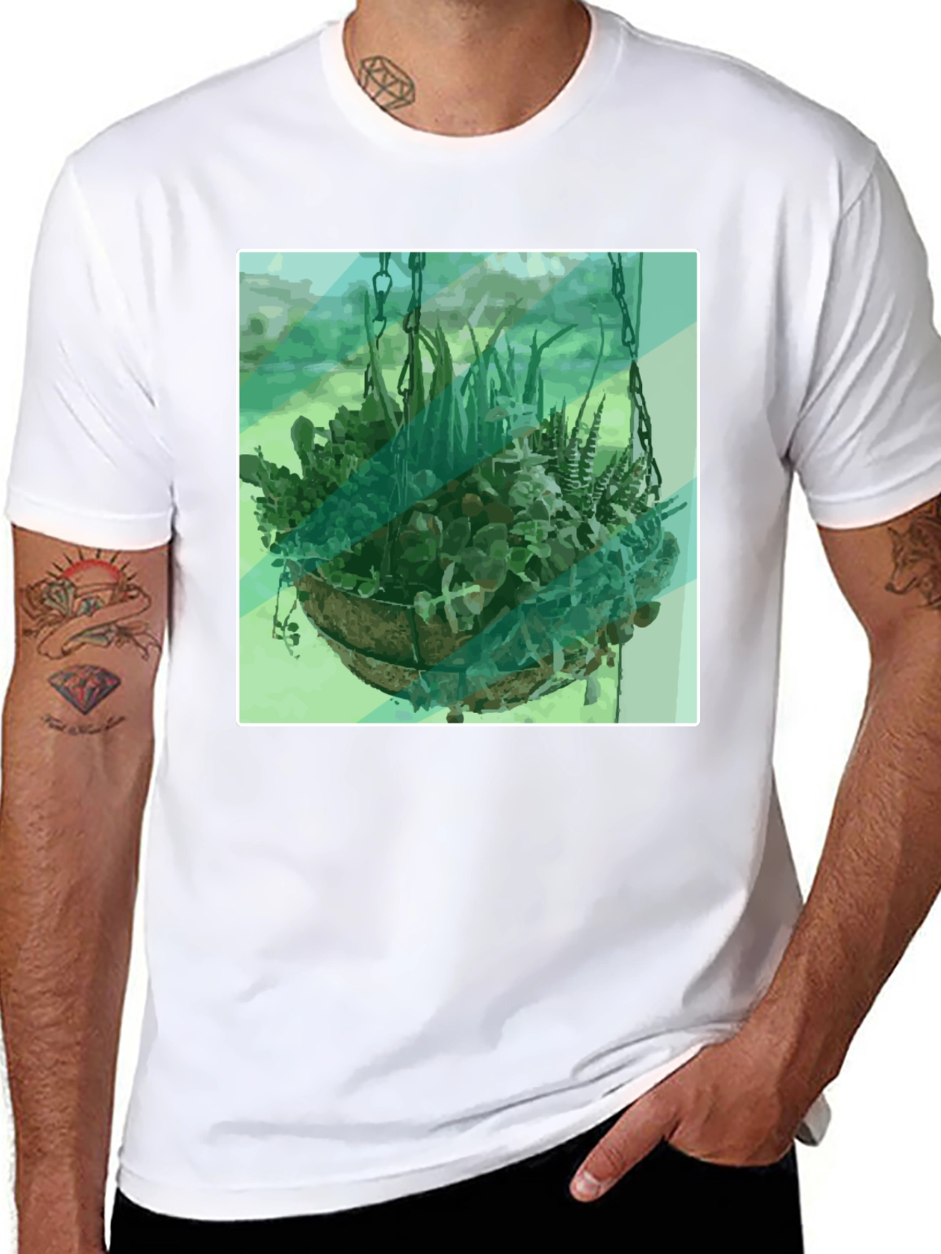 Botanical Basket T-Shirt - Hanging Garden Design