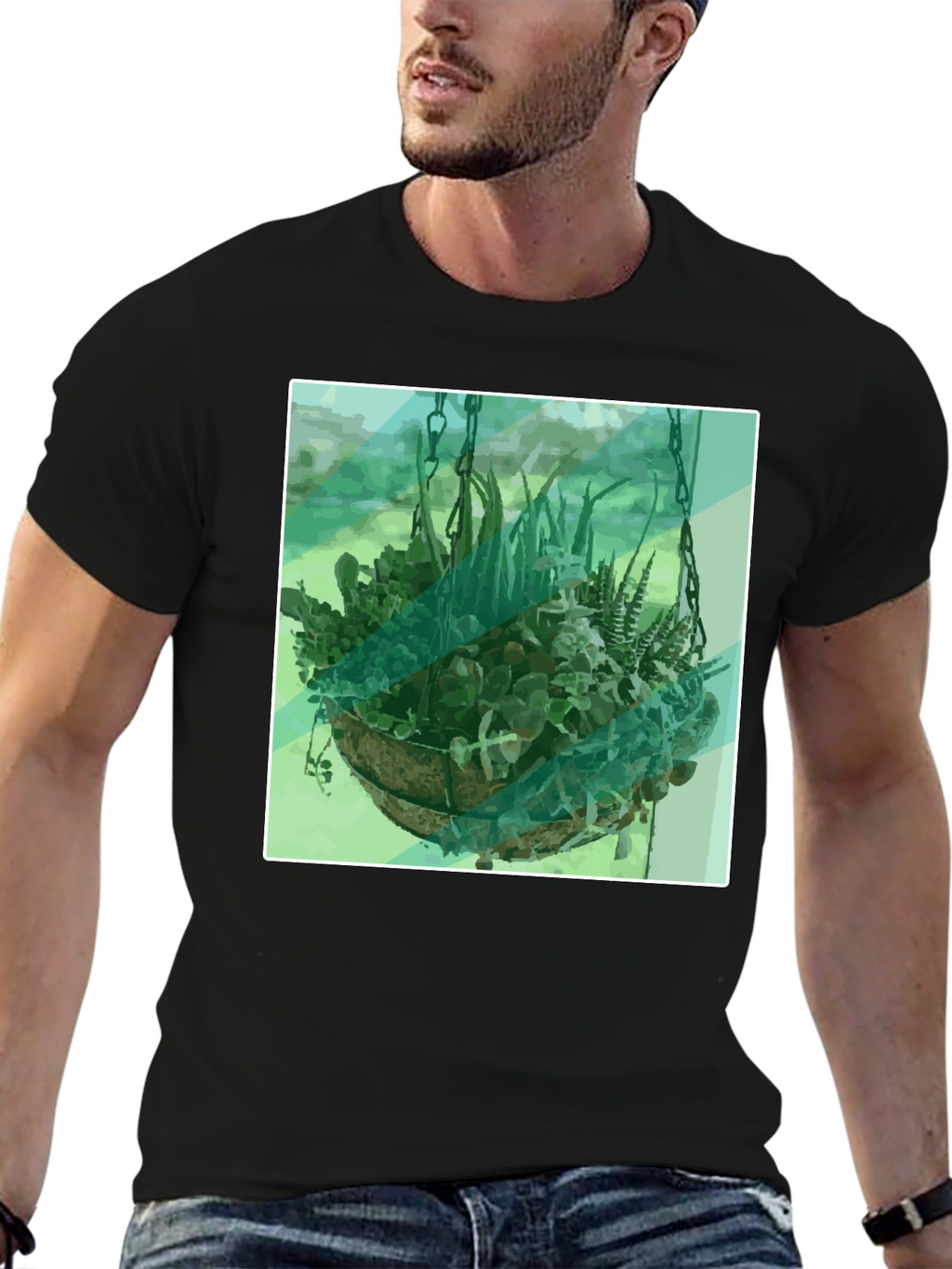 Botanical Basket T-Shirt - Hanging Garden Design