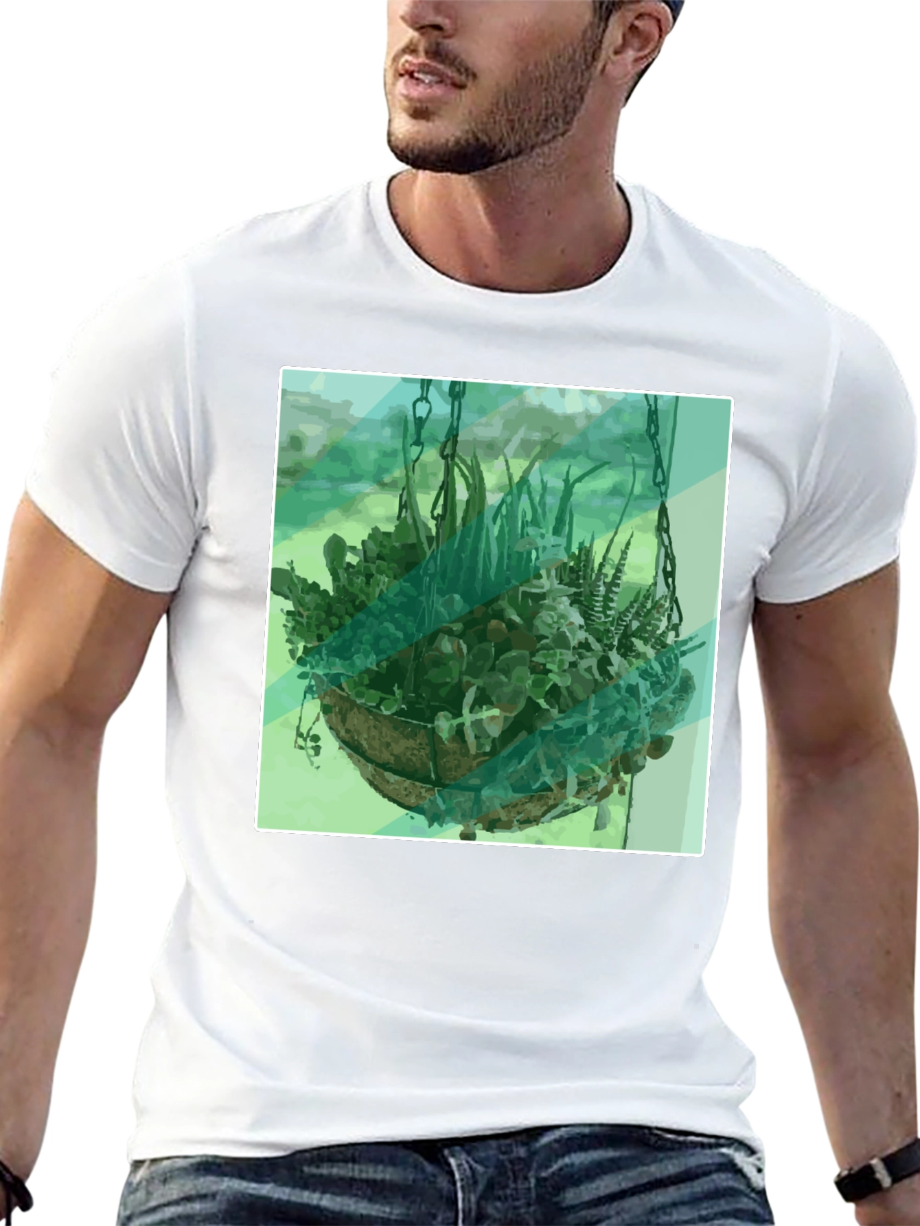 Botanical Basket T-Shirt - Hanging Garden Design