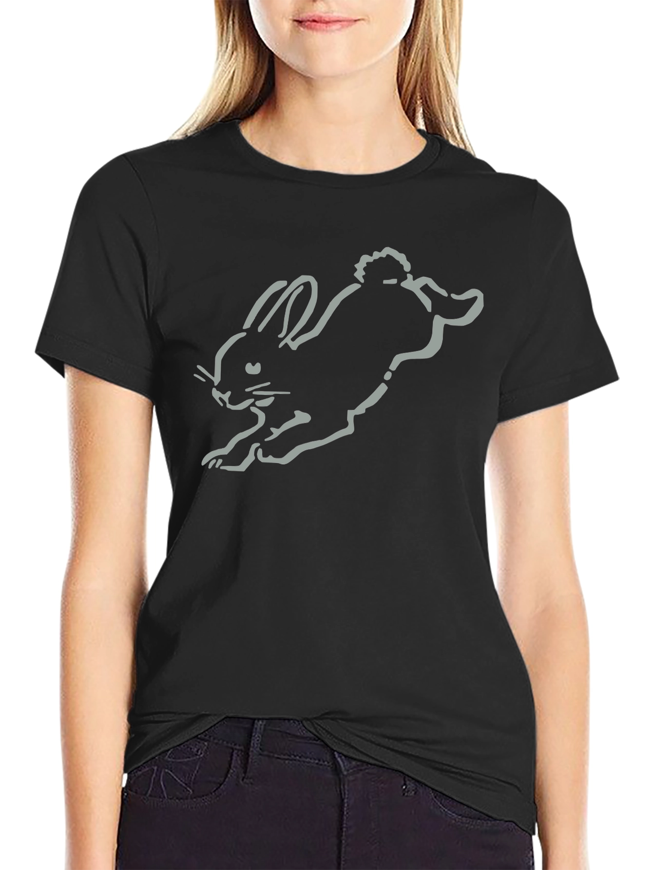Black T-Shirt with Bunny Graphic