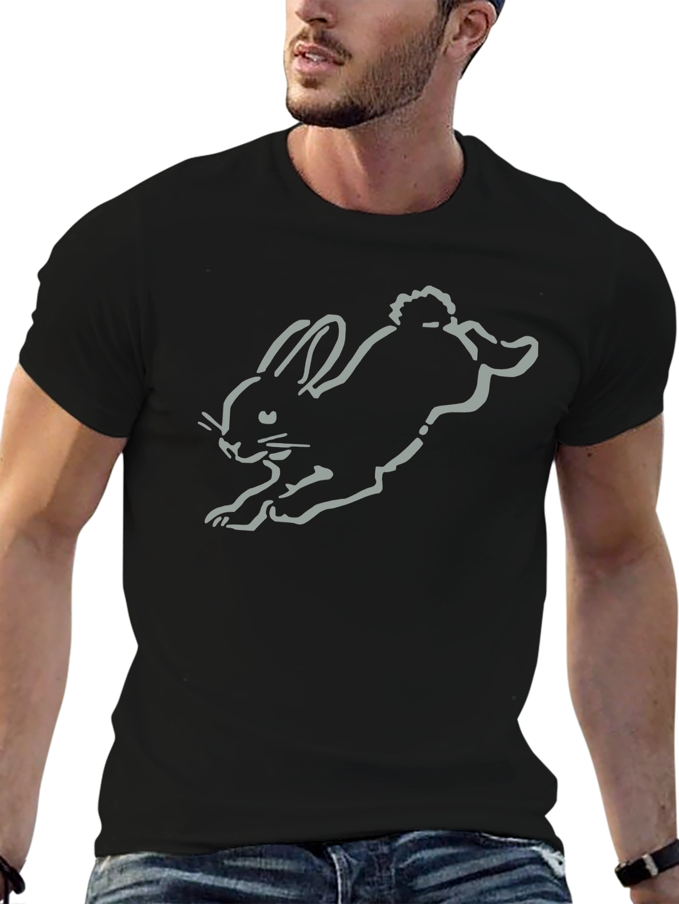 Black T-Shirt with Bunny Graphic