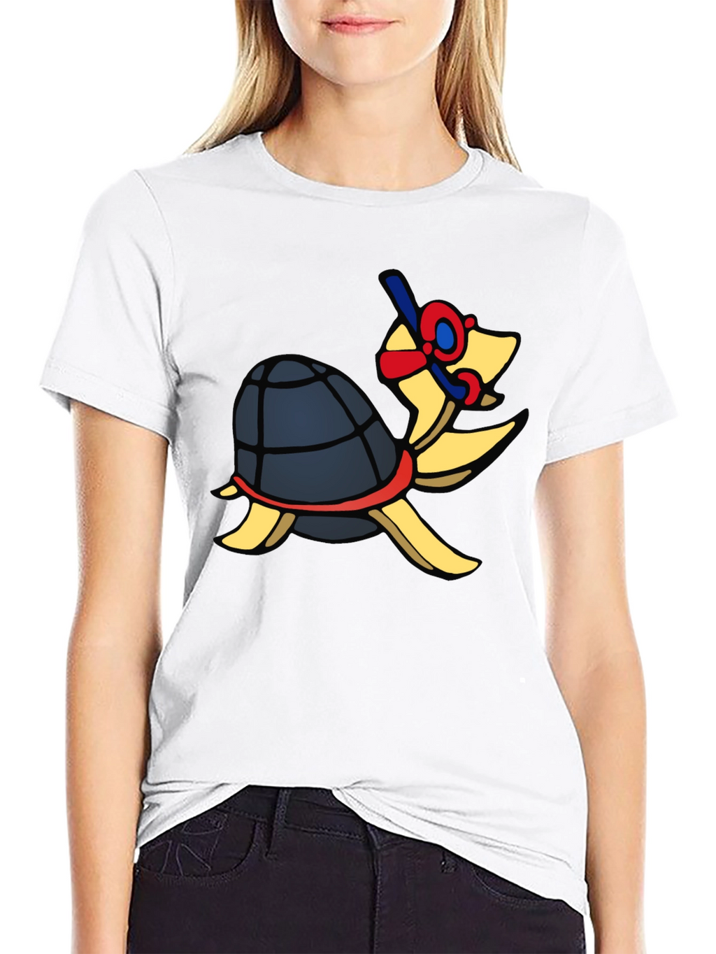 Snorkeling Turtle Graphic Tee - Black Cotton T-Shirt