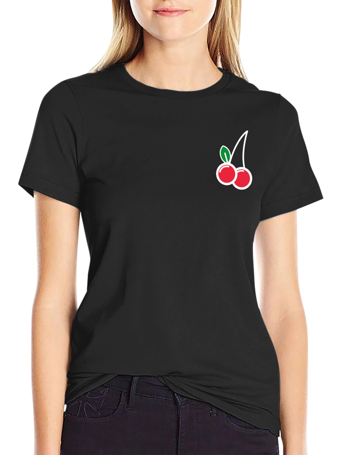 Black T-Shirt with Cherry Graphic