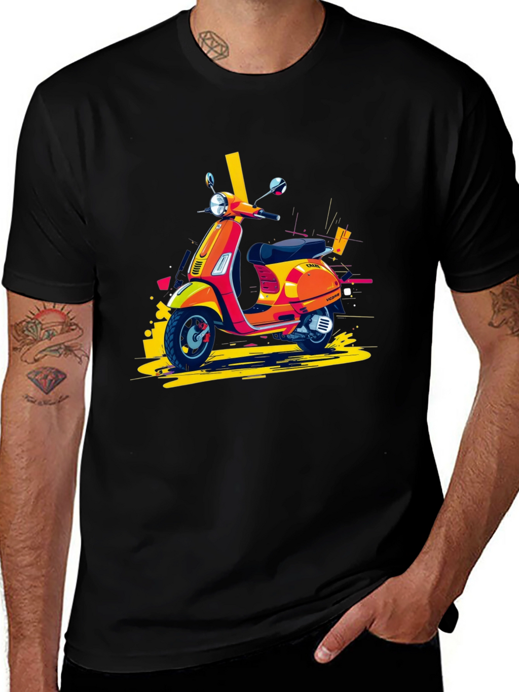 Retro Scooter Graphic Tee - Stylish Black T-Shirt
