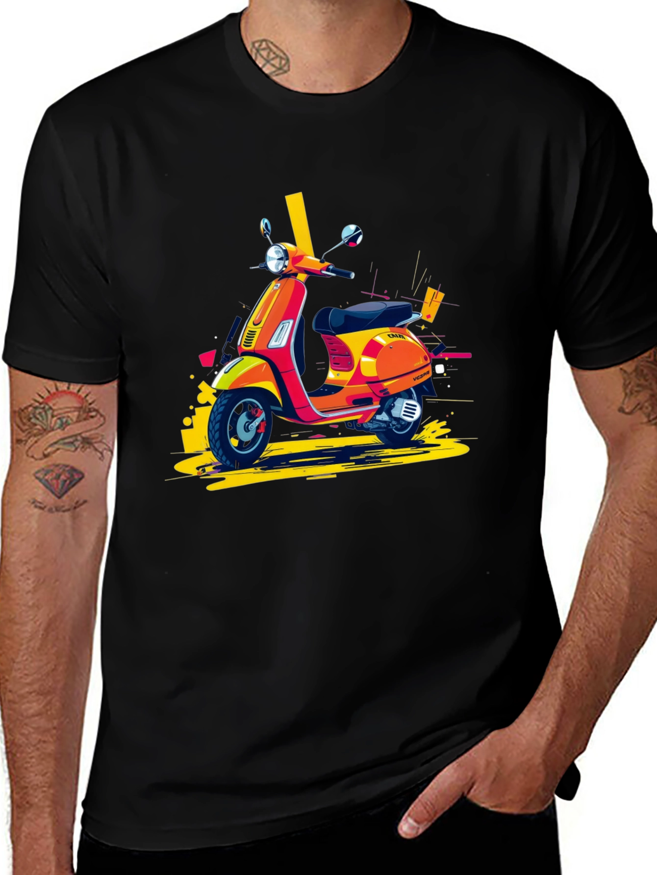 Retro Scooter Graphic Tee - Stylish Black T-Shirt