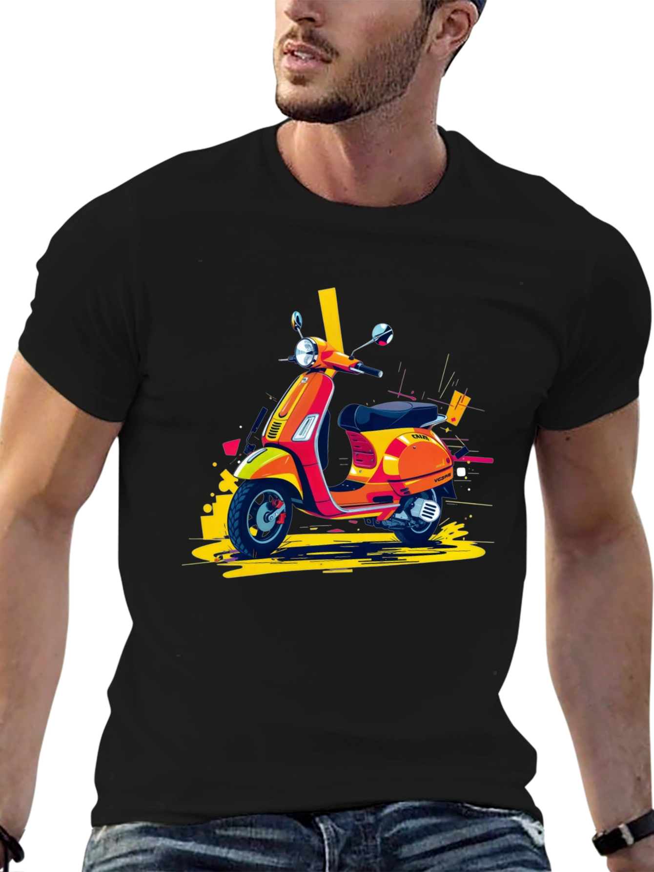Retro Scooter Graphic Tee - Stylish Black T-Shirt
