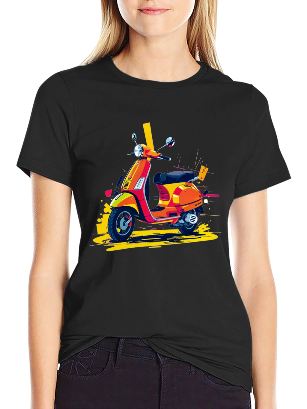 Retro Scooter Graphic Tee - Stylish Black T-Shirt