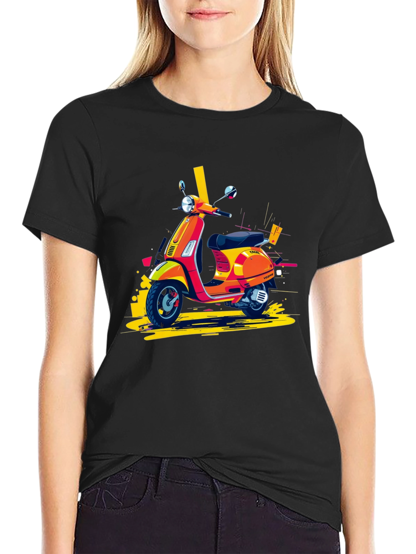 Retro Scooter Graphic Tee - Stylish Black T-Shirt