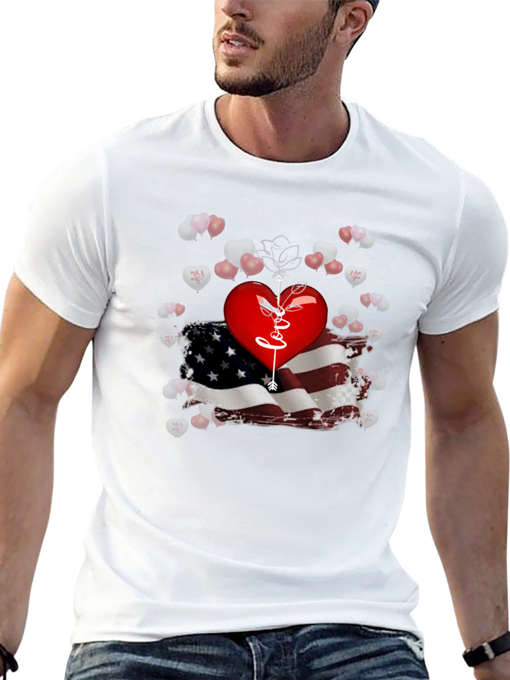 Love Arrow Heart American Flag T-Shirt