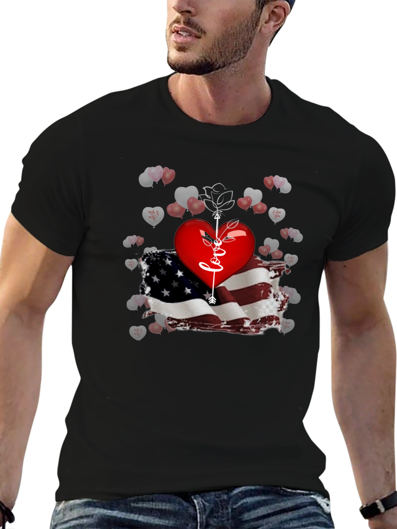Love Arrow Heart American Flag T-Shirt