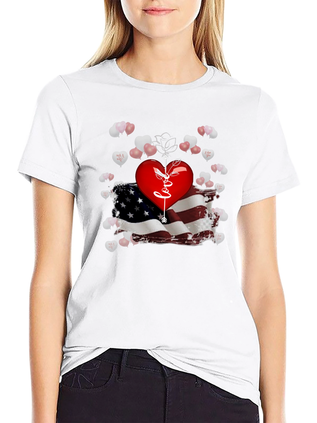 Love Arrow Heart American Flag T-Shirt