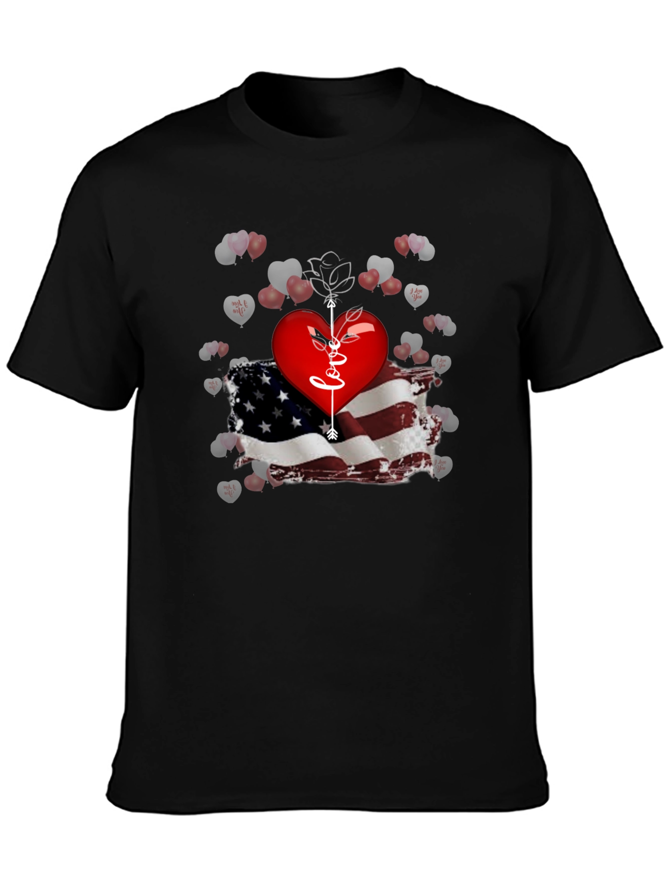 Love Arrow Heart American Flag T-Shirt