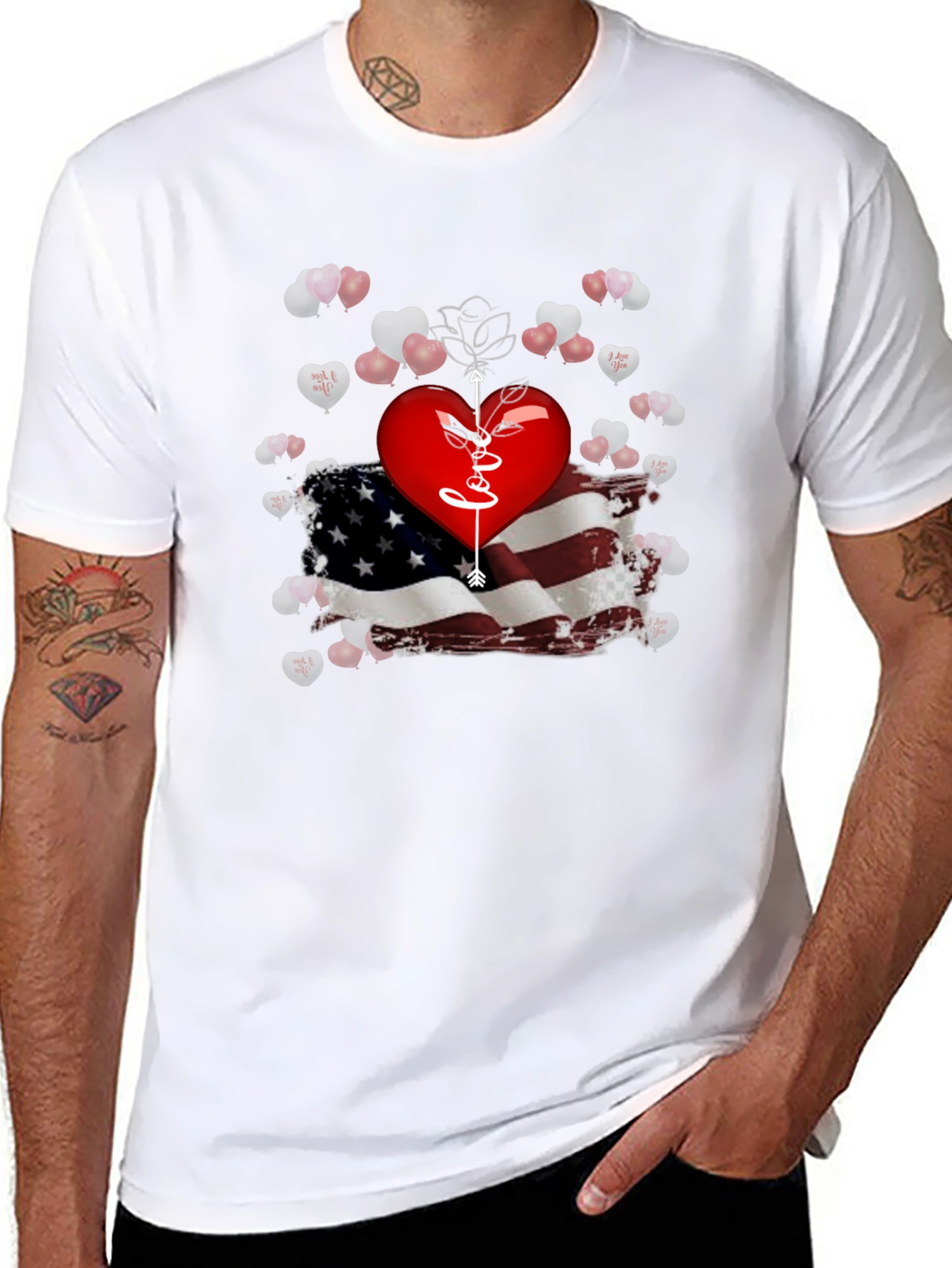 Love Arrow Heart American Flag T-Shirt