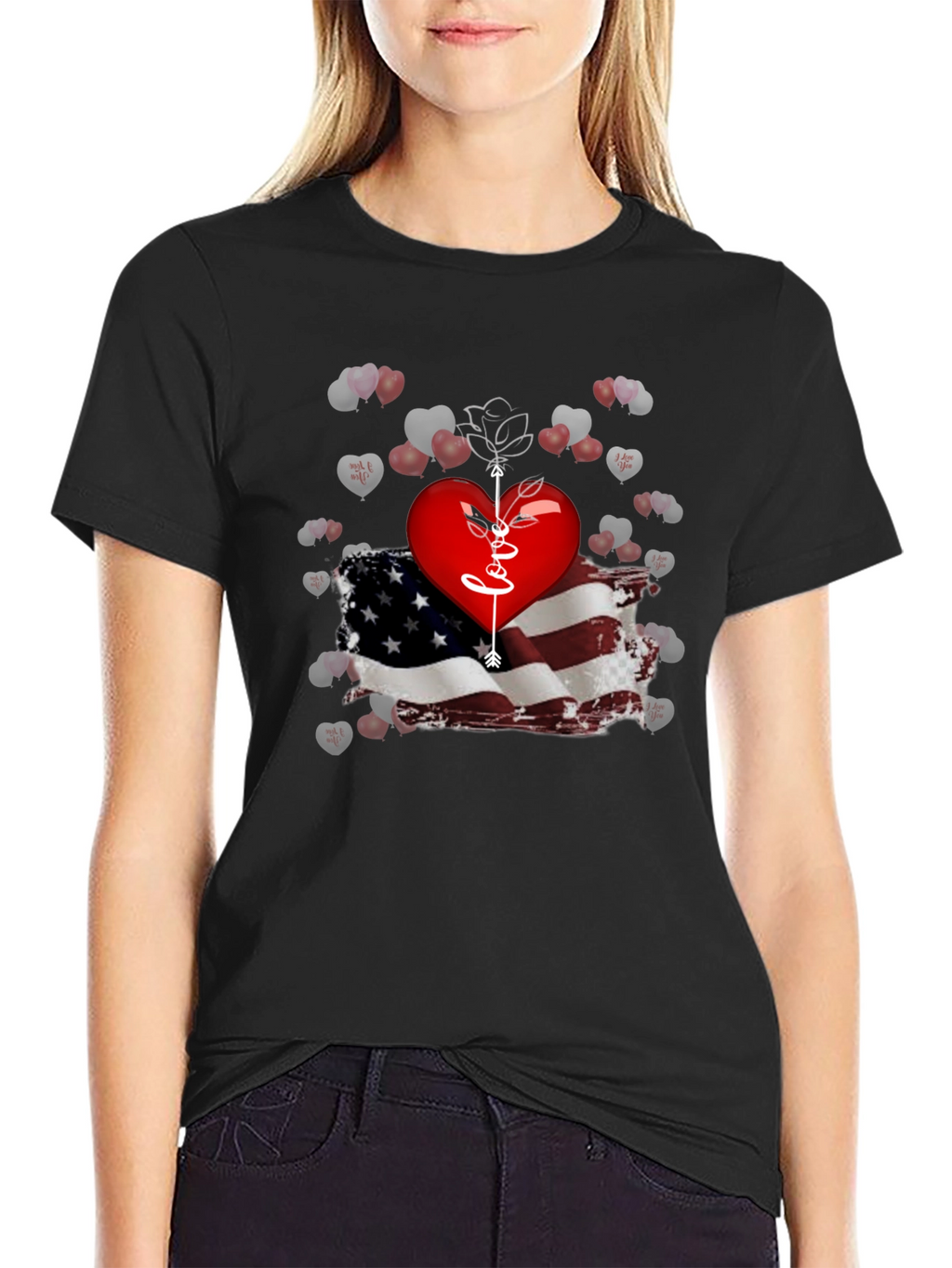 Love Arrow Heart American Flag T-Shirt