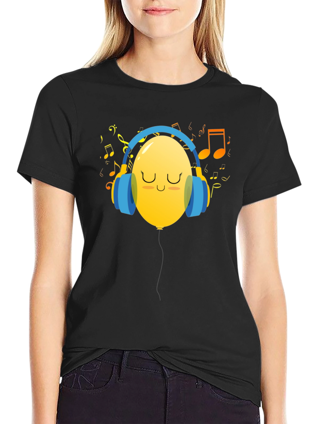 Musical Balloon Graphic Tee - Black Casual Shirt