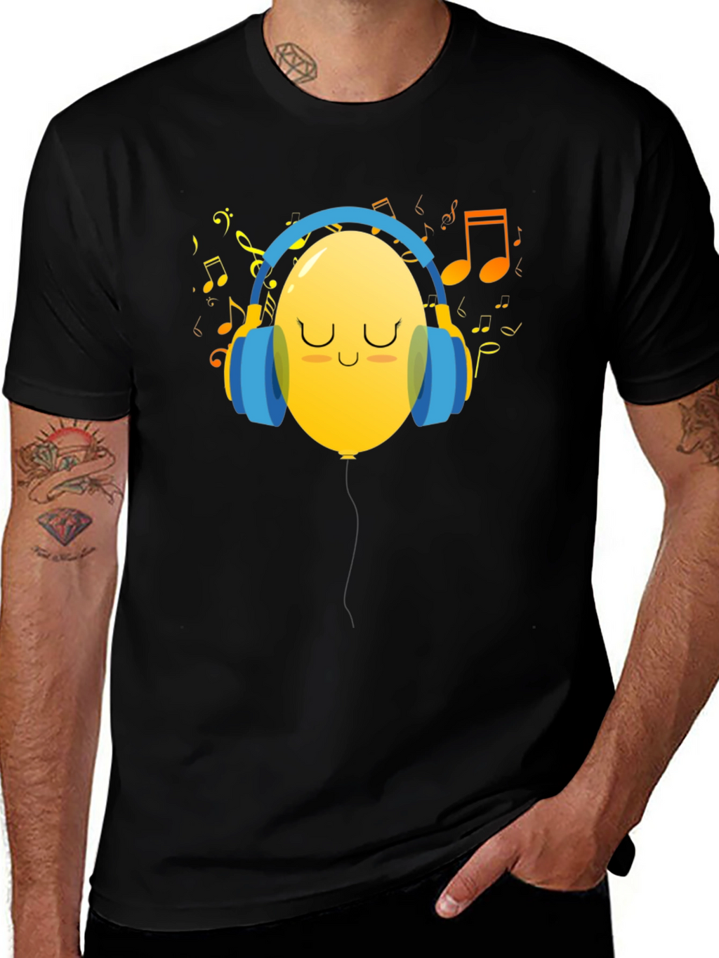 Musical Balloon Graphic Tee - Black Casual Shirt