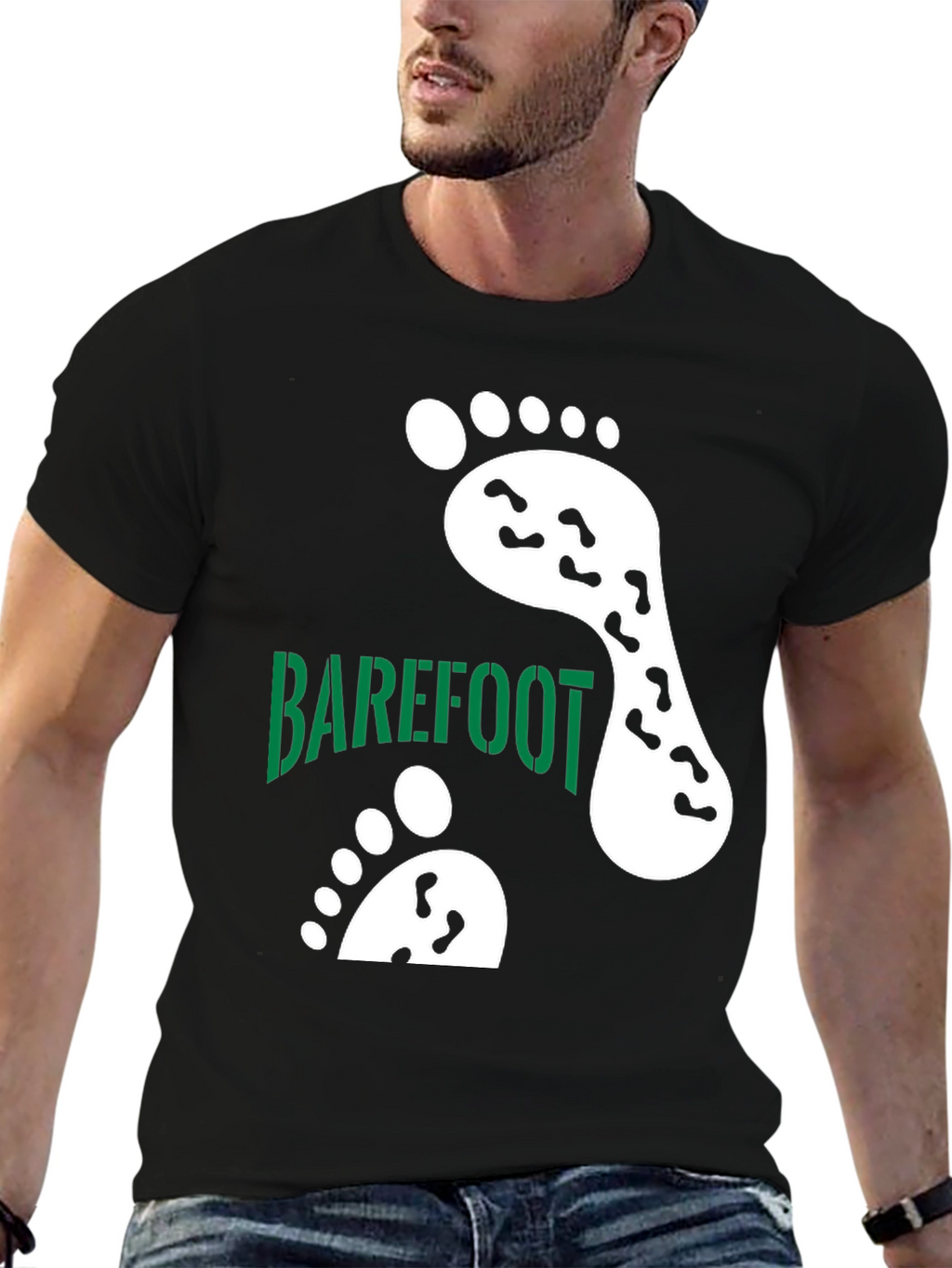 Barefoot Footprint Tee - Black Cotton Casual Shirt