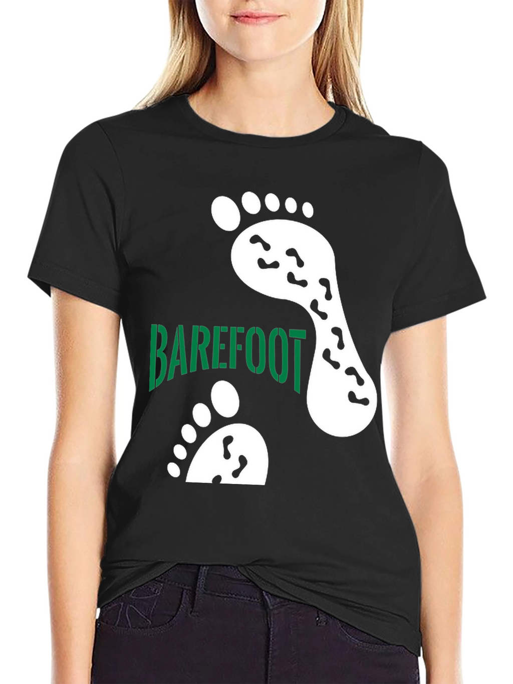 Barefoot Footprint Tee - Black Cotton Casual Shirt