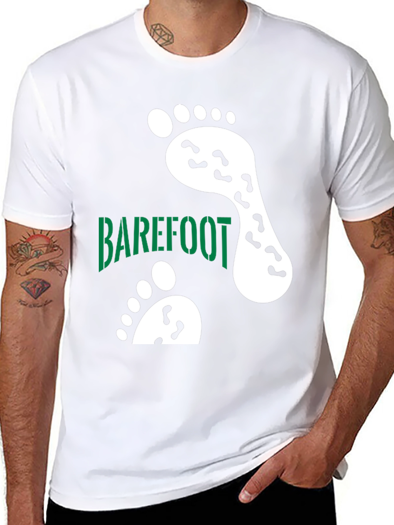 Barefoot Footprint Tee - Black Cotton Casual Shirt
