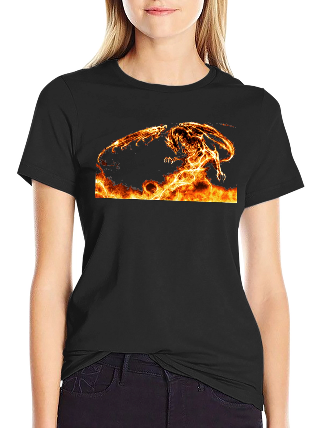 Fiery Dragon Graphic Tee - Black Cotton Comfort