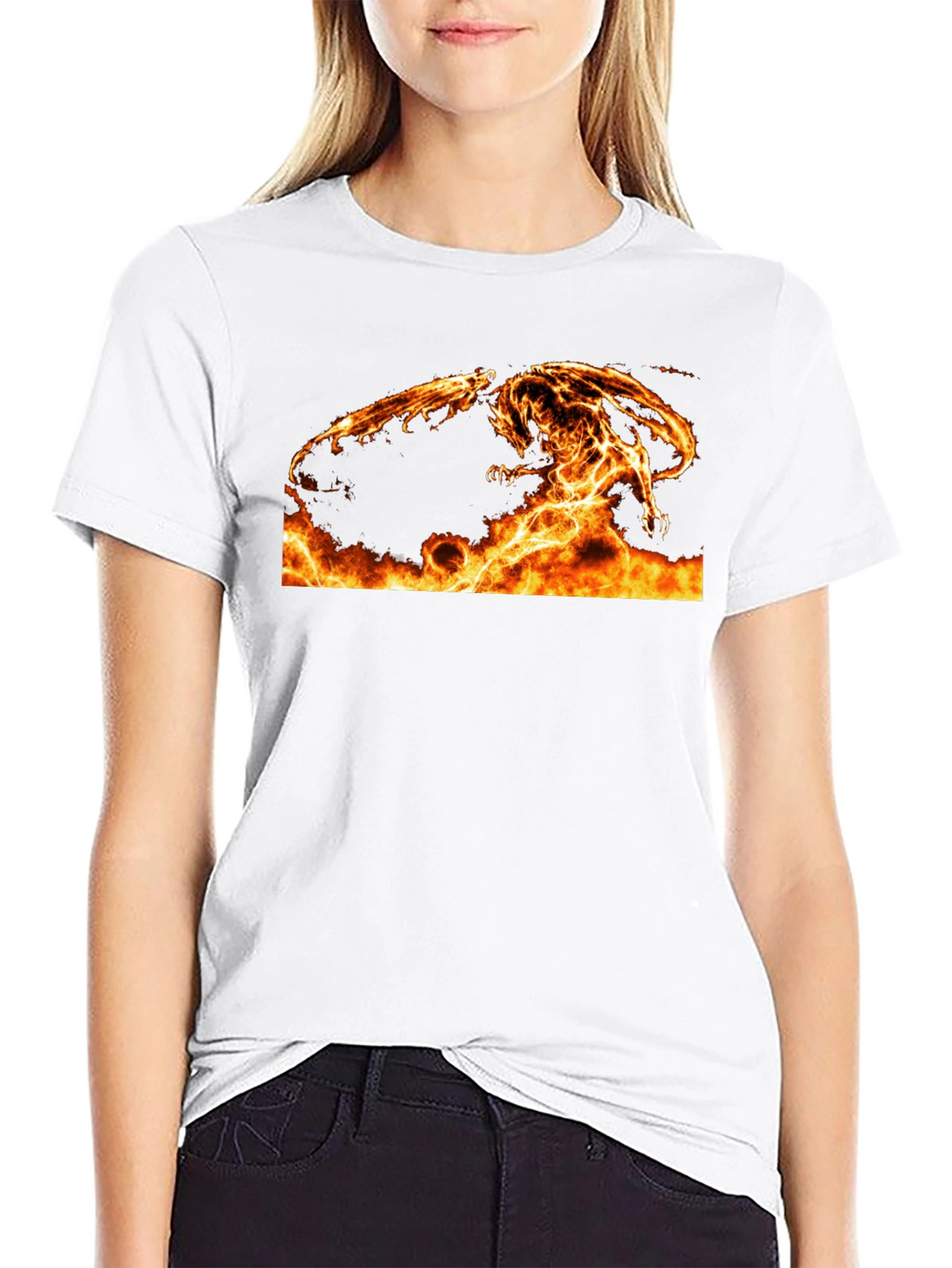 Fiery Dragon Graphic Tee - Black Cotton Comfort