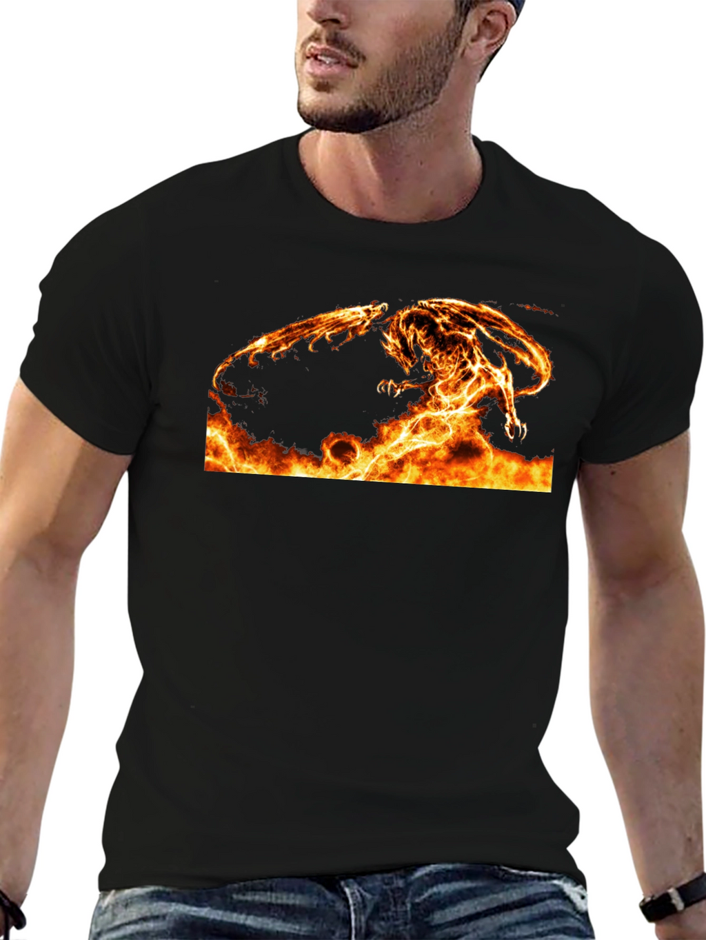Fiery Dragon Graphic Tee - Black Cotton Comfort