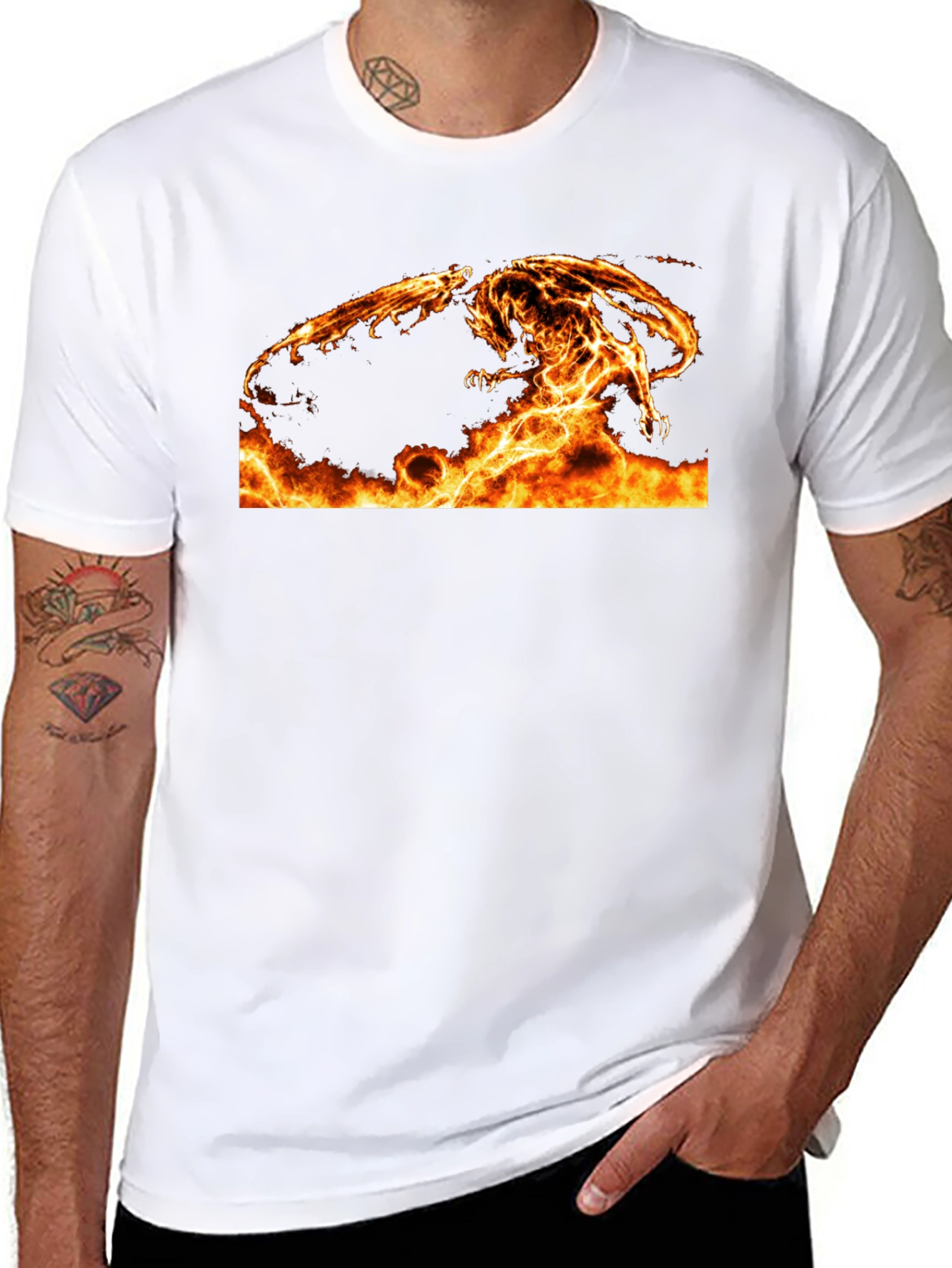 Fiery Dragon Graphic Tee - Black Cotton Comfort